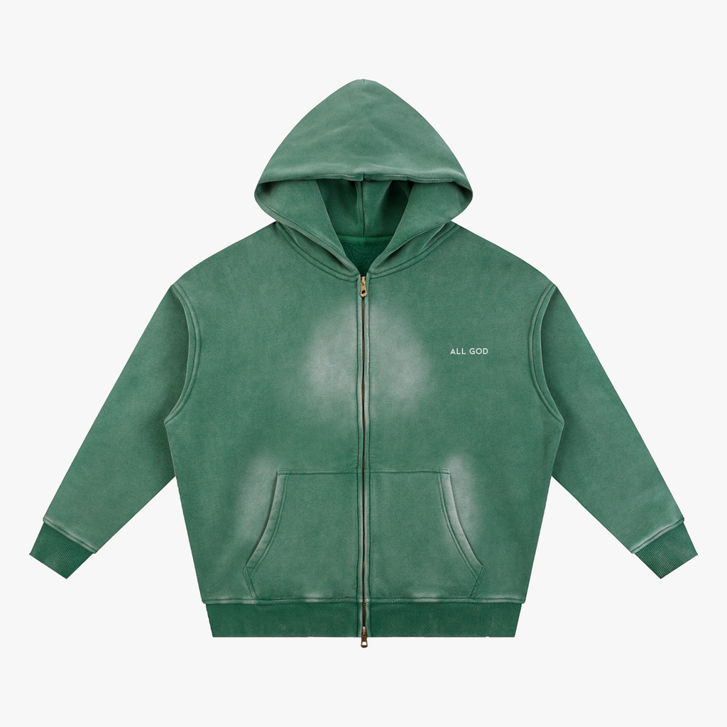 BRAND ZIP HOODIE dark-green front